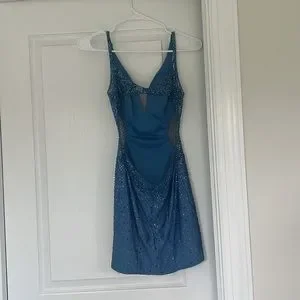 free people blue halter dress Royal Blue Backless Sequins Tight Short Hoco Dress with Slit VK23062108 –  Vickidress